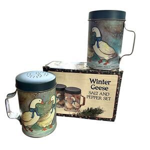 NIB Winter Geese Salt & Pepper Shakers w/ Box Goose Farmhouse